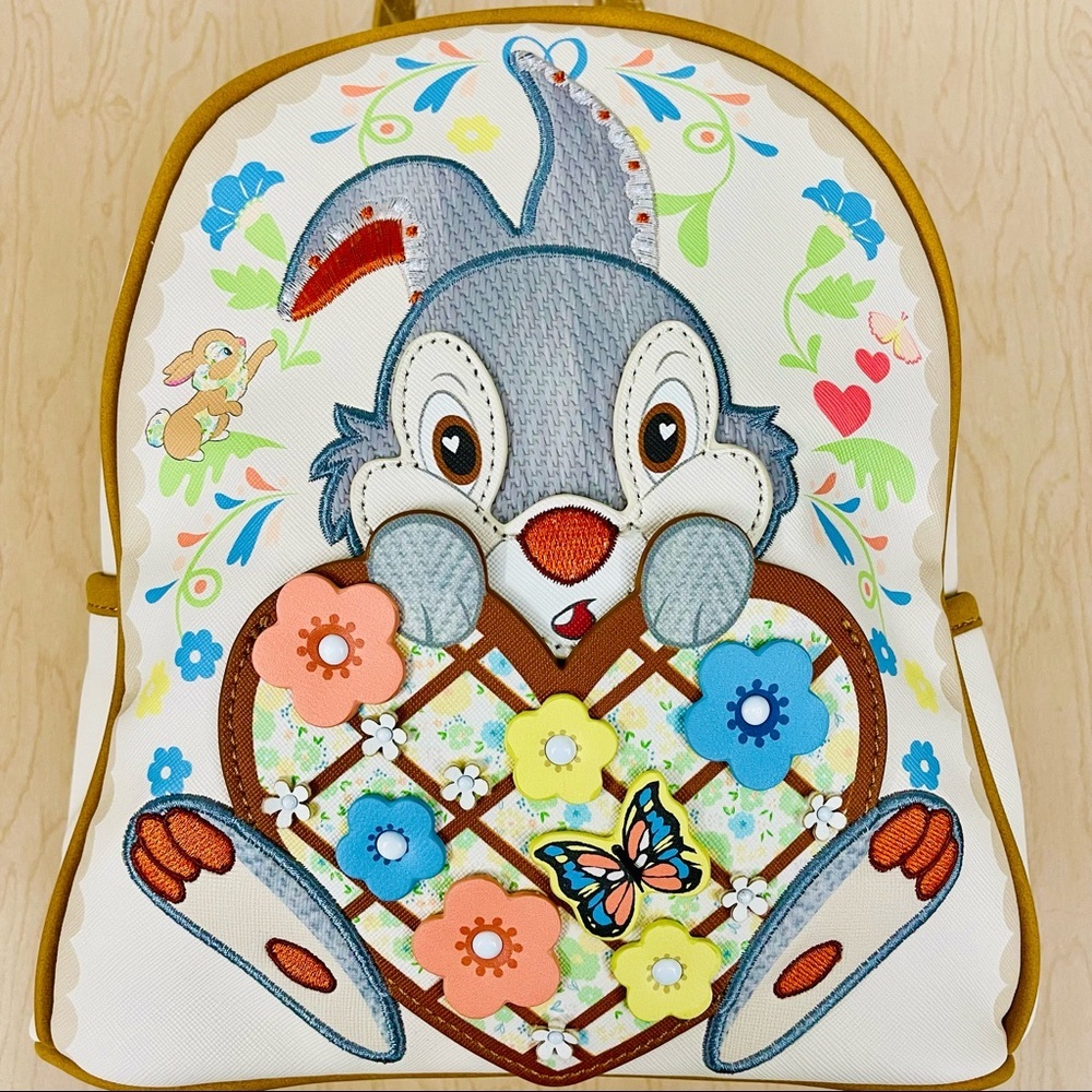 New Disney Danielle Nicole Thumper Mini Backpack Bambi Heart Rabbit Vegan Cream - Picture 3 of 6